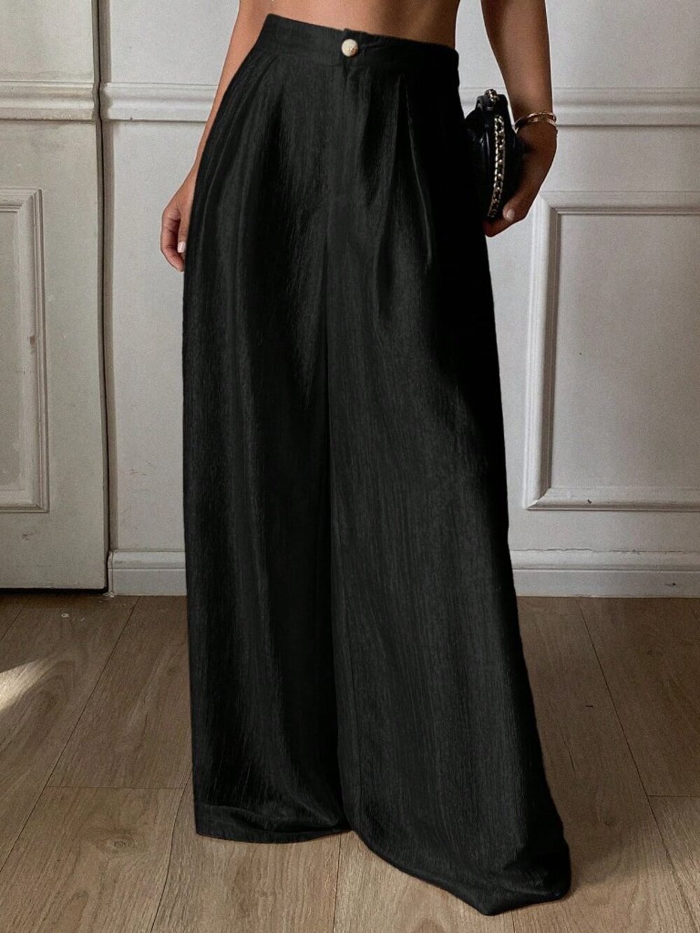 Black Casual Women's Loose Wide Leg Pants